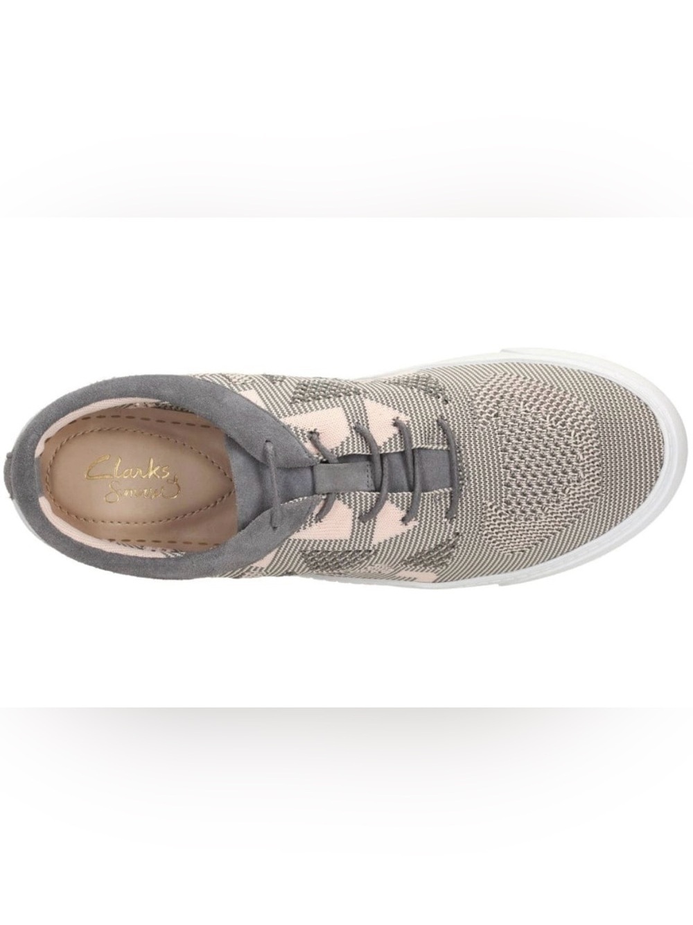 Clarks Gray and Light Pink comfy minimalist Knit Slip-On Sneaker